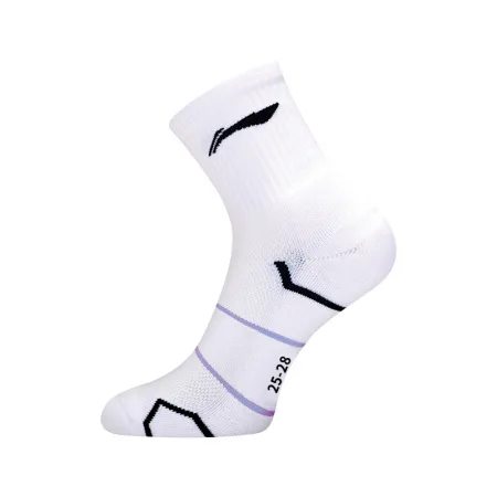 Li-Ning Носки мужские высокие 25-28 см AWSU075-3 для бадминтона, белый с черно-фиолетовым узором