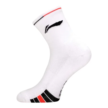 Li-Ning Носки мужские высокие 25-28 см AWSU083-1 для бадминтона, белый с черно-красным узором