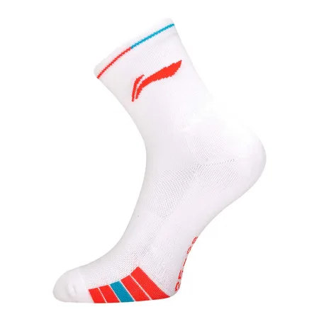 Li-Ning Носки мужские высокие 25-28 см AWSU083-3 для бадминтона, белый с красно-голубым узором