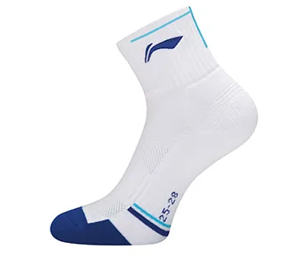 Li-Ning Носки мужские средние 25-28 см AWSV159-2 для бадминтона, белый с синим узором