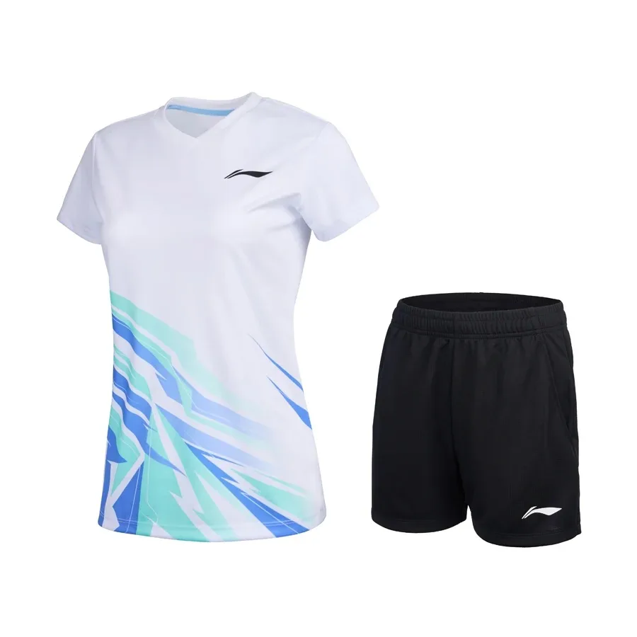 Li-Ning AATV014-2 Комплект женский футболка с шортами, белый черный
