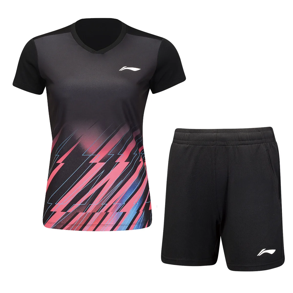 Li-Ning AATU032-1 Комплект женский футболка с шортами, черный