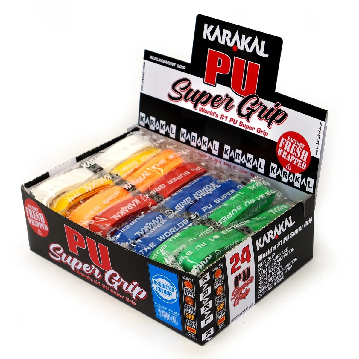 Обмотки Karakal PU Super Grip, коробка 24 штуки разных цветов