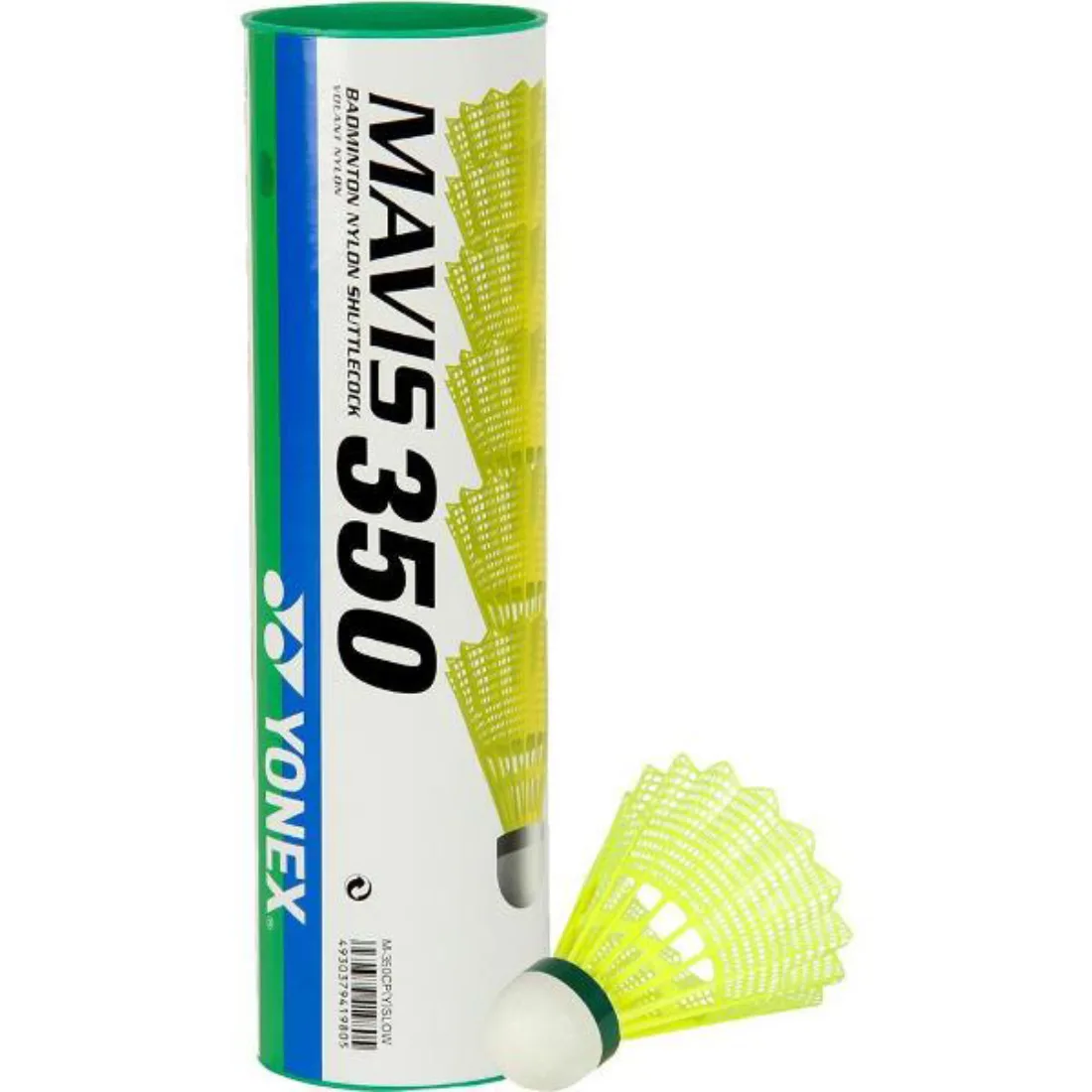 Воланы для бадминтона Yonex Mavis 350 Slow (в тубе 6 штук), желтые с зеленой полосой